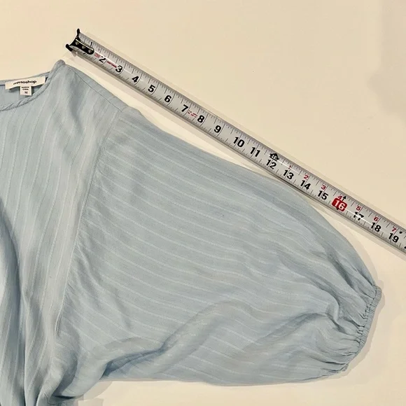 Mittoshop Boho Ruffled Hem Textured Flowy Pastel Blue Long Sleeve Dress Tie - Picture 9 of 16